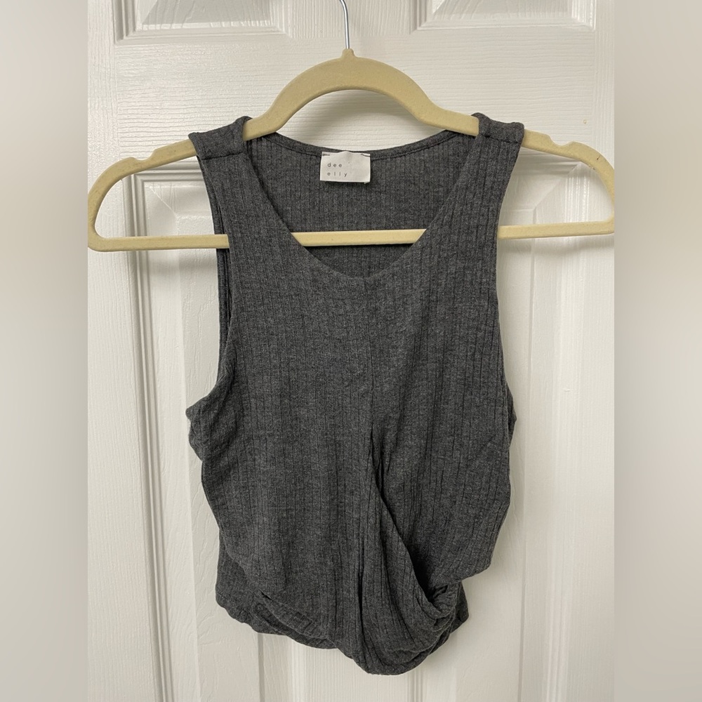 Dark gray muscle crop tank with cutouts